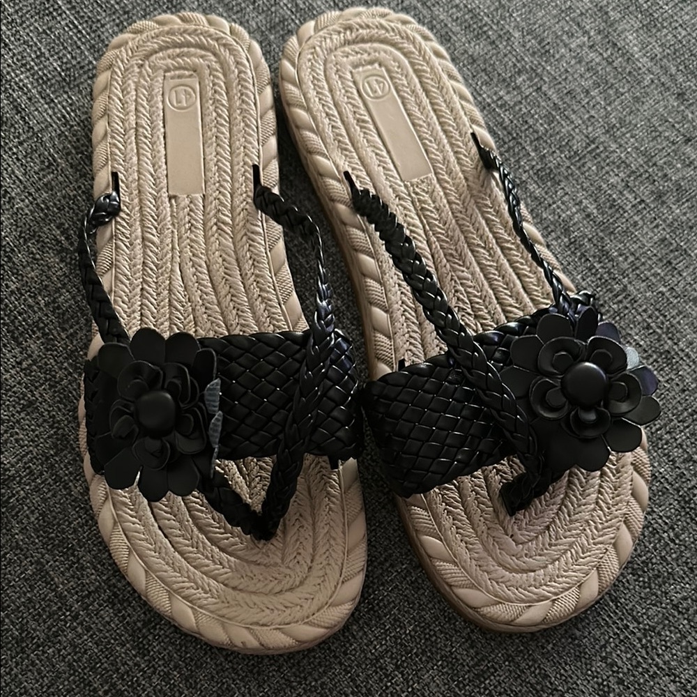 Black and Tan Bohemian Slip-On Sandals